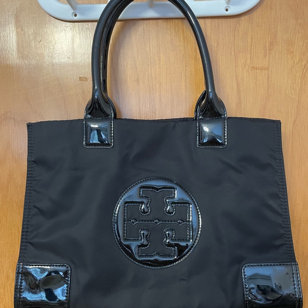 Tory Burch Black Nylon Tote with Patent Trim